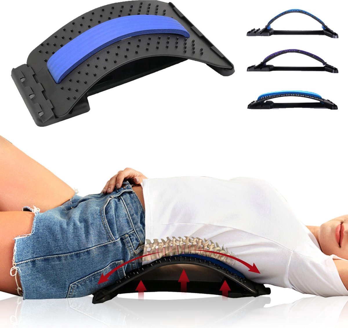 Goedkoopste Rugstretcher - Backstretcher - 4 hoogteverstelling - Massage Apparaat - met massagepunten voor rugpijn - met Zachte Pads - voor Optimale Ontspanning