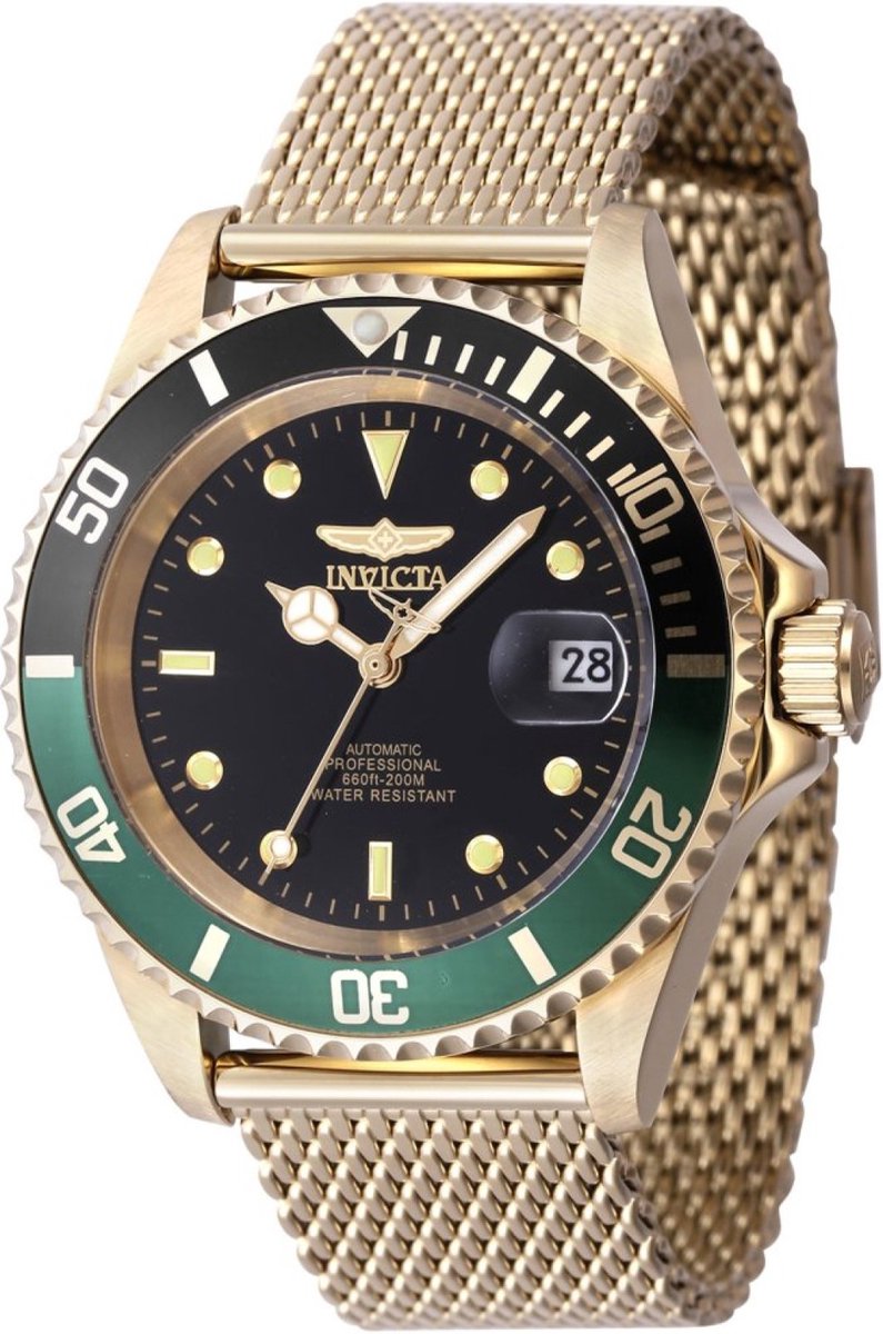 Invicta Pro Diver 47723 Heren Horloge - Waterdicht - Analoog - Automatisch Uurwerk - Roestvrij Staal met zwarte Wijzerplaat - 40mm