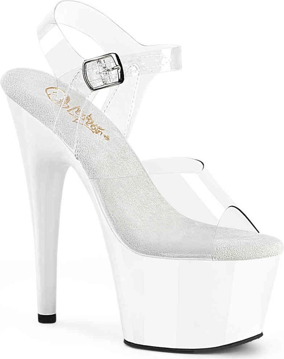 Pleaser - ADORE708 Sandaal met enkelband - US 9 - 39 Shoes - Transparant/Wit