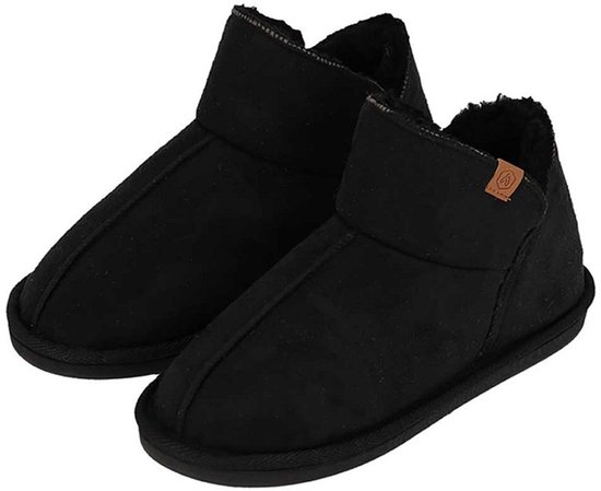 Apollo Pantoffels Dames - Boots Suede - Zwart - Maat 39/40 - Sloffen Hoog Model - Harde zool met grip