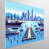 Pixel art haven schilderij | Haven of Pixels: A Masterpiece of Artistic Pixelation and Serenity | Kunst - 100x100 centimeter op Forex | Foto op Forex