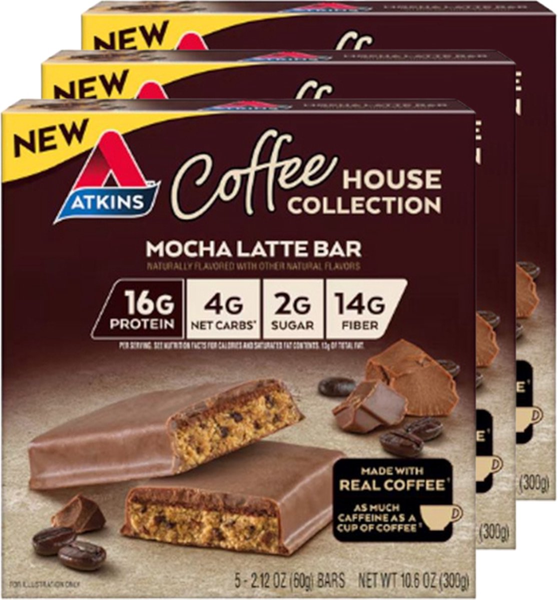 Goedkoopste Atkins | Coffee Bars | Mocha Latte | 3 stuks | 3 x 300 gram