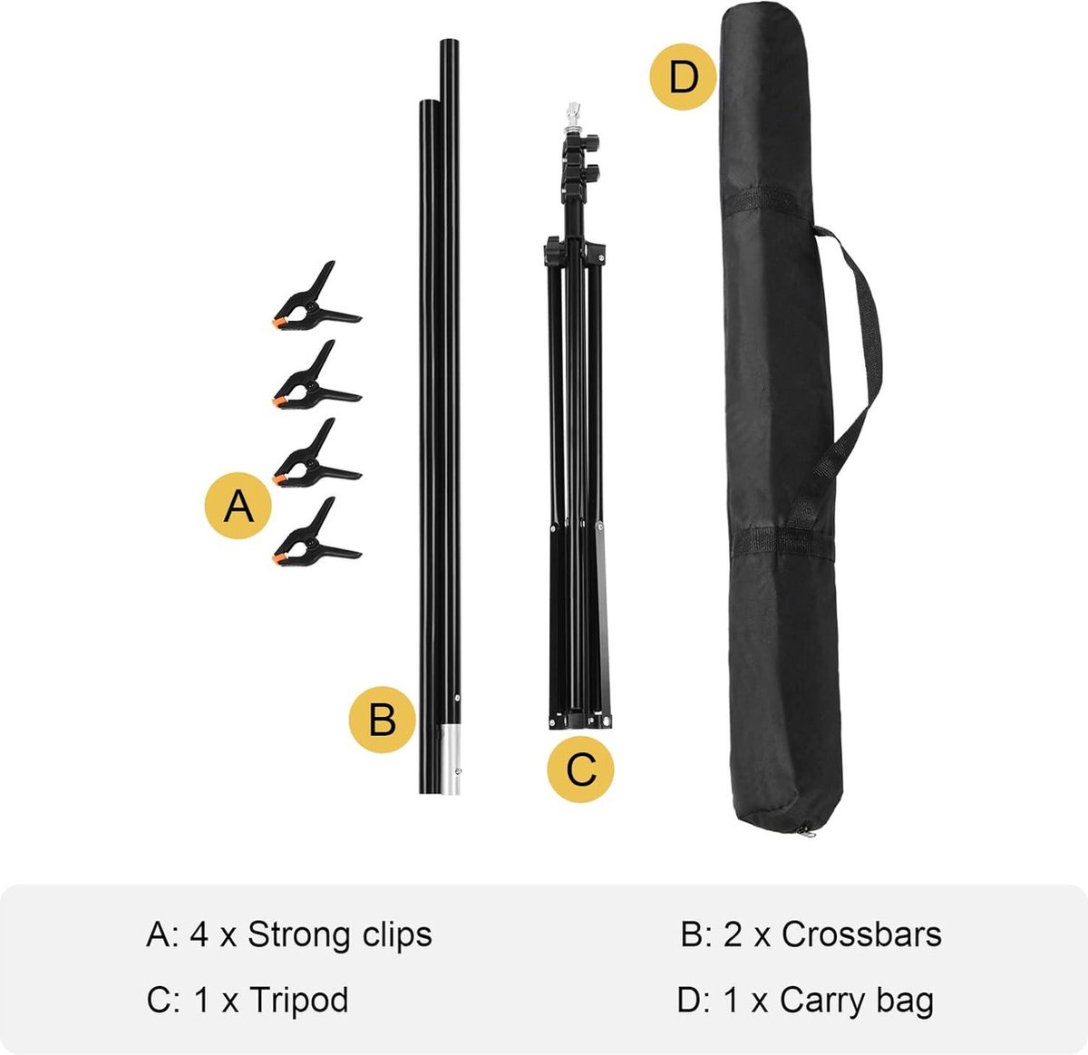 Kit Support Fond Photo Pro 150x2m - Trépieds, Pinces, Sac - Réglable