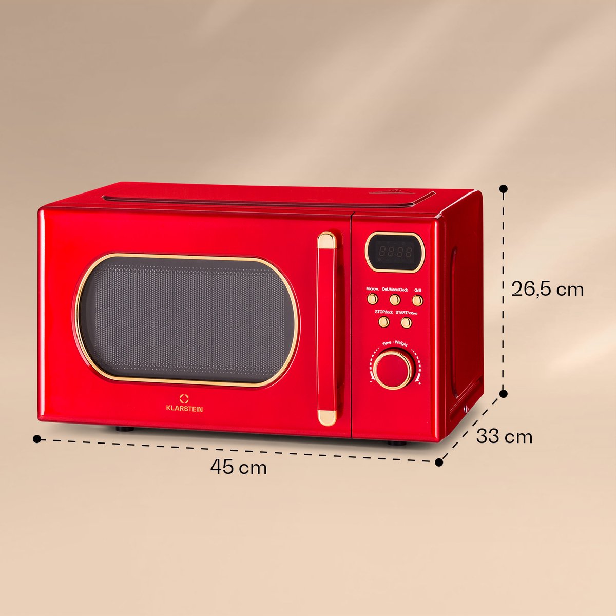 Klarstein magnetron met Grill, 800 Watt magnetron klein, 3 in 1Edelstahl magnetron rood, Kleine 20 Liter magnetron met ontdooi en Pizzafunktion, Drehteller, Platzsparend, Einfach zu Bedienen thumbnail 6
