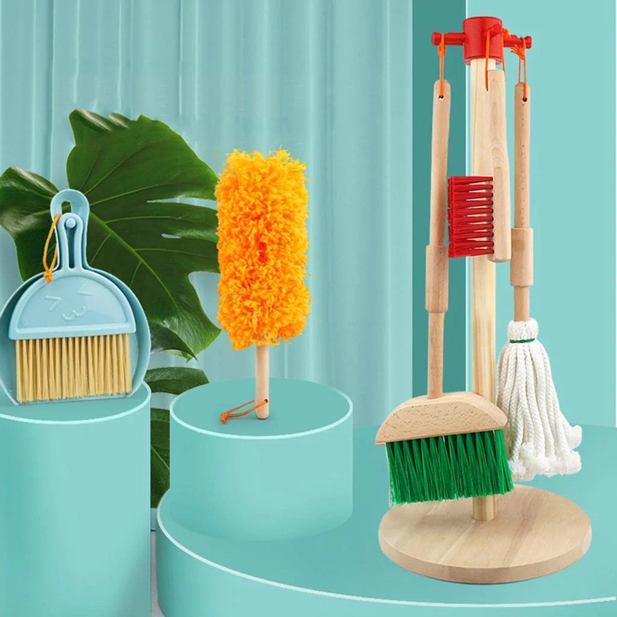 Buxibo Kinder Schoonmaak Set - Houten Huishoudelijke Gereedschap - Mini Bezem, Stoffer, Mop - Montessori Speelgoed - Multicolor — afbeelding 13