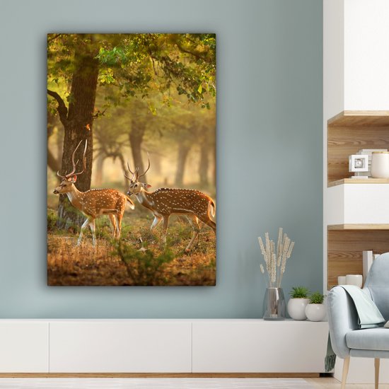 Peinture sur toile 80x120 cm - Décoration murale Cerf - Forêt - Automne - Animaux de la forêt - Nature - Cerf - Décoration murale murale salon - Décoration chambre - Accessoires de chambre - Peintures