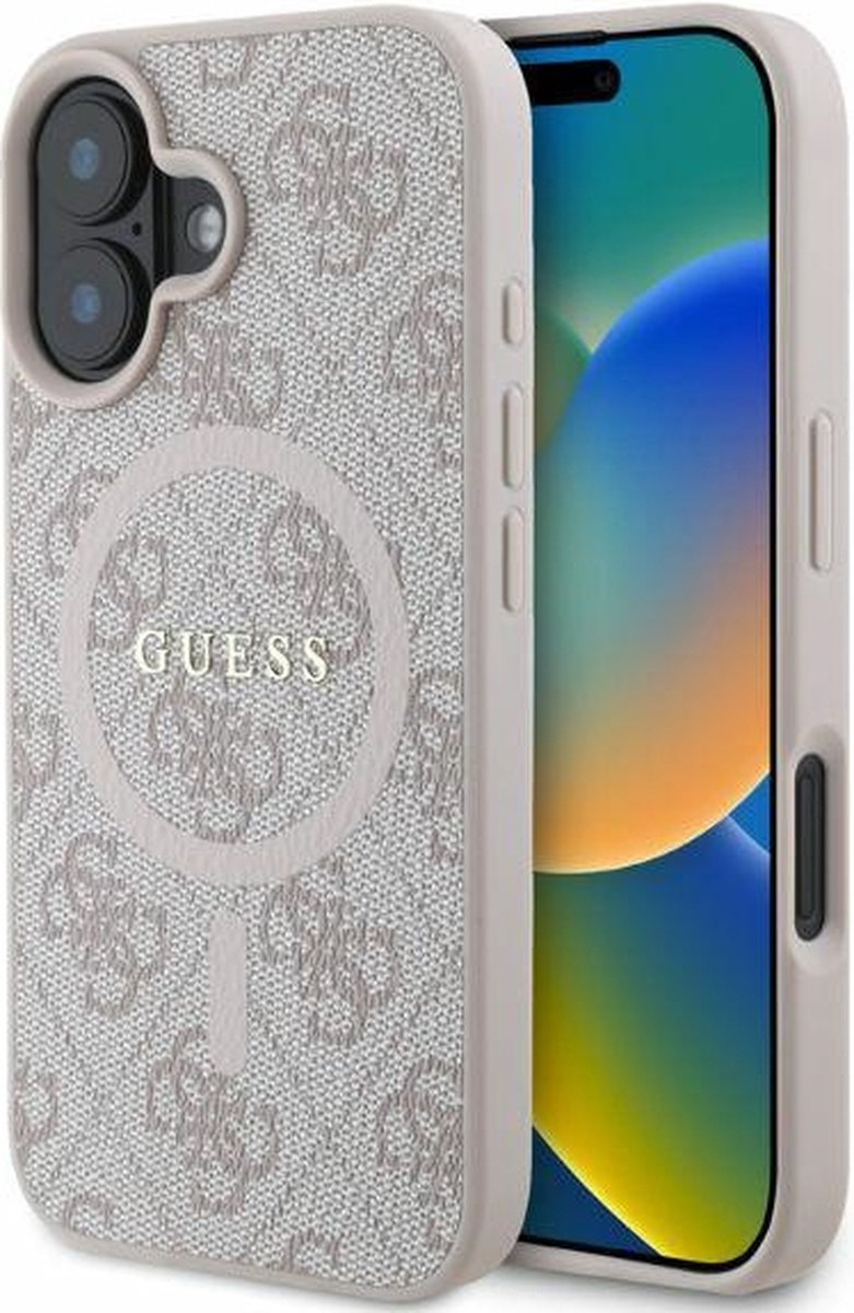 Guess 4G Ring Classic Logo hoesje - Compatibel met MagSafe - geschikt voor iPhone 16 - Roze