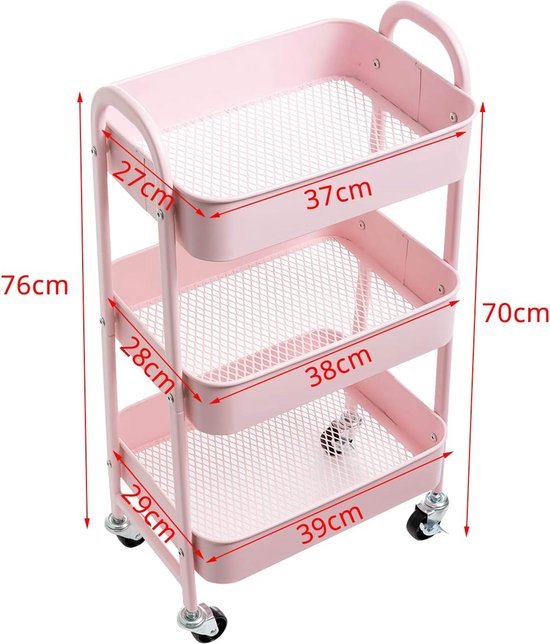WAHHWF Opslagwagen, make-up trolley met 6 laden, veelzijdige organizer rollende opbergkar met plastic laden voor slaapkamer badkamer thuiskantoor (kleur: roze, maat: 6 laden