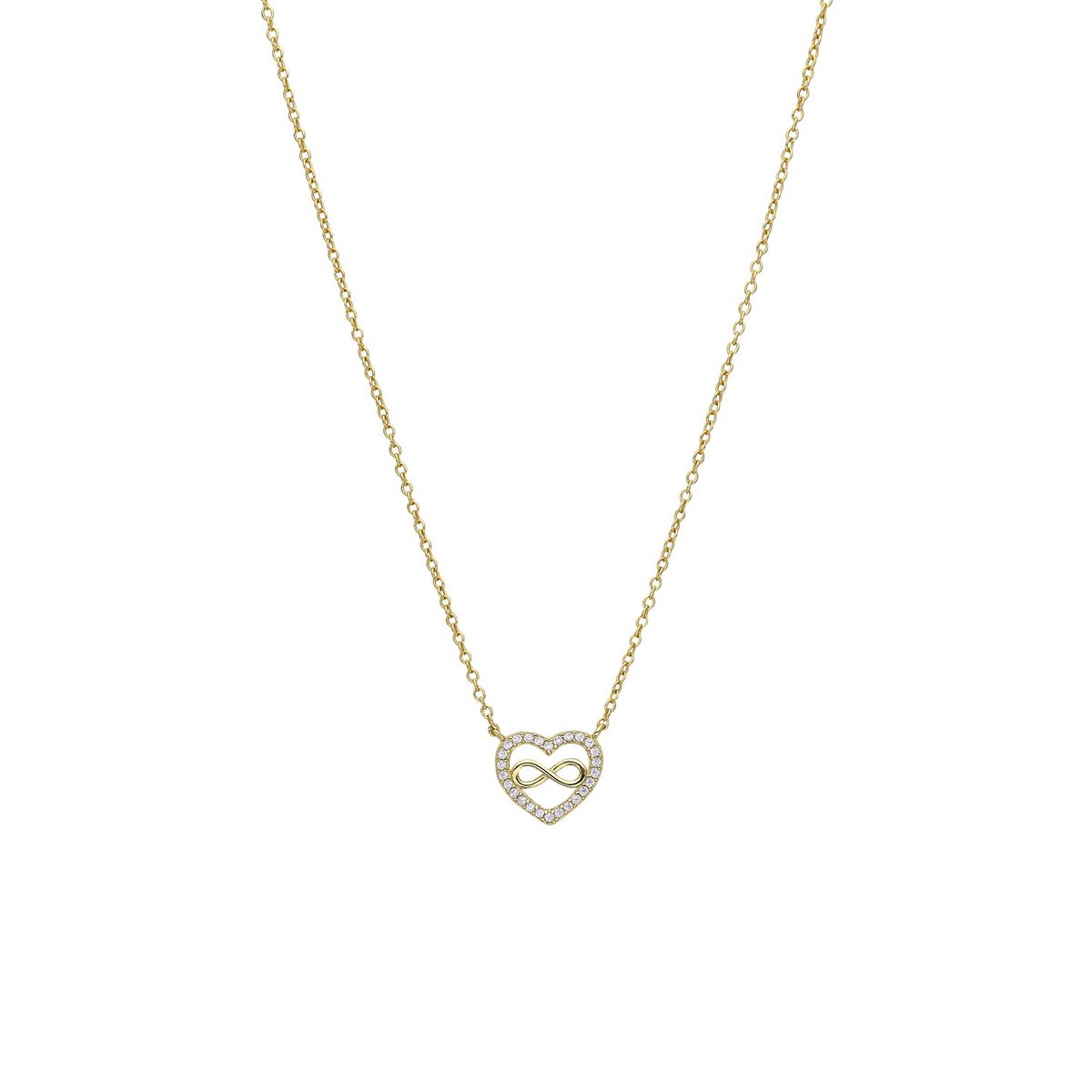 Lucardi Dames Zilveren goldplated ketting met hanger hart infinity zirkonia - Ketting - 925 Zilver - Goudkleurig - 48 cm