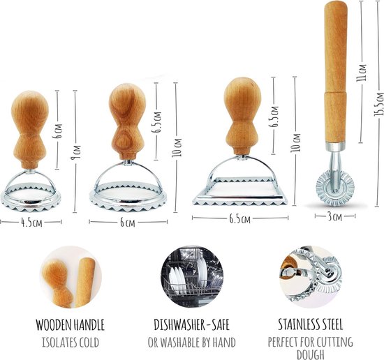 Traditionele Ravioli-stempels 3-delige set met houten handvat - comfortabel en eenvoudig in gebruik - ideaal voor zelfgemaakte pasta — afbeelding 4