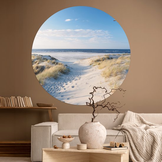 Papier peint cercle - Papier peint autocollant - Mouette - Mer - Dunes - Décoration murale - 140x140 cm - Papier peint rond - Papier peint autocollant - Papier peint cercle - Tableau rond