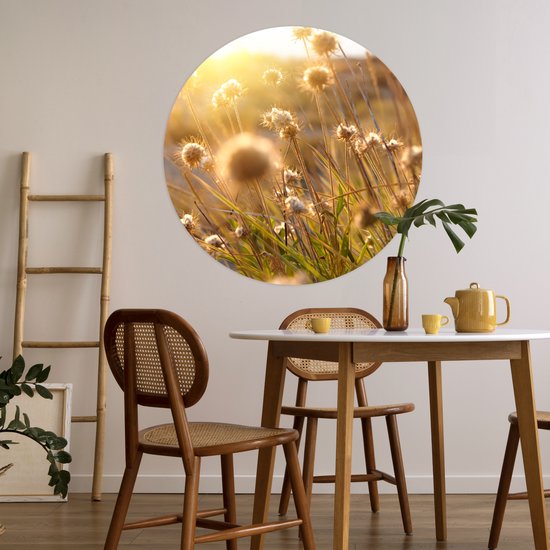 WallCircle - Stickers muraux - Cercle Papier Peint - Plantes - Nature - Fleurs - Soleil - Horizon - 100x100 cm - Cercle Mural - Auto Adhésif - Sticker Papier Peint Rond XXL