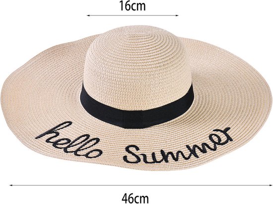 Decopatent - Chapeau de Soleil Femme - Hello Summer - Chapeau d'été - Chapeau de Paille UV - Chapeau de Plage à Large Bord - Chapeau pour Adultes - Couleur : Naturel