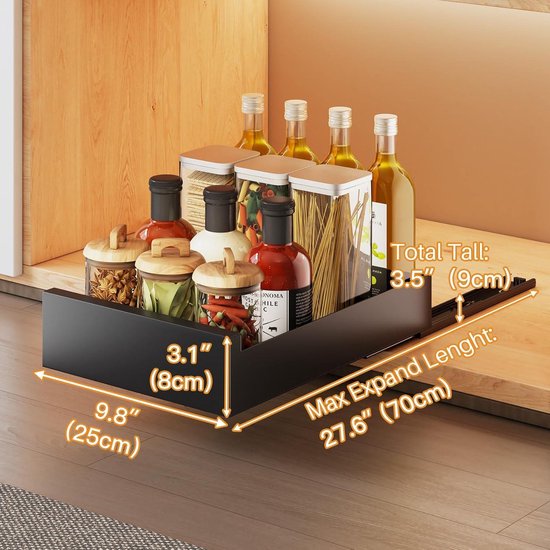 Uittrekbare lade voor de keuken - kastorganizer - 1 stuk - zwart - 30 x