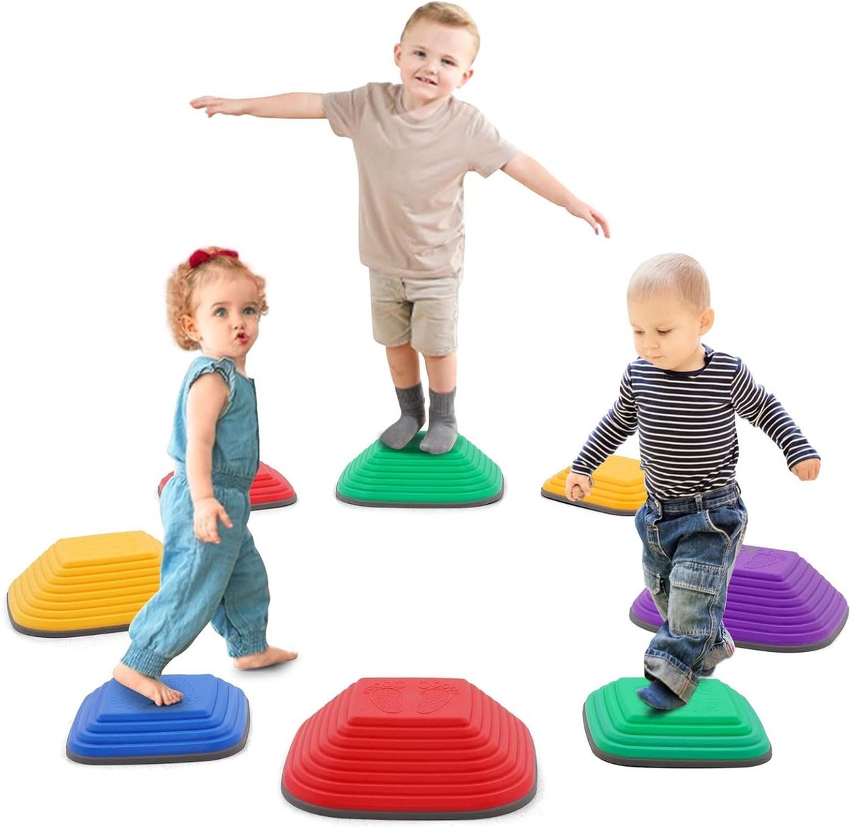 Goedkoopste 8 stuks Balancestenen voor kinderen - Antislip Stepping Stenen Set - Stapelbare Rivierstenen Hinderniswegen - Binnen en Buiten - Coördinatie Bevorderen