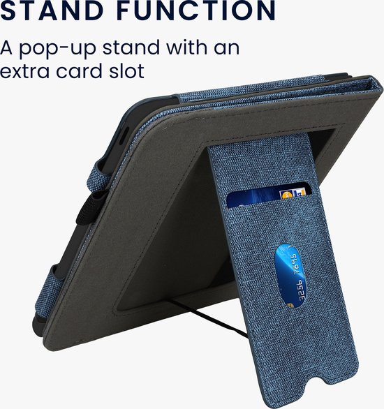 kwmobile flip cover voor e-reader - geschikt voor Kobo Libra Colour - Van imitatieleer en -suède - In donkerblauw / donkergrijs van Merkloos — afbeelding 4