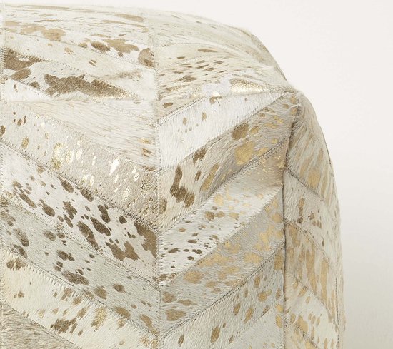Homescapes Pouf en cuir tacheté or, 50 x 50 x 40 cm