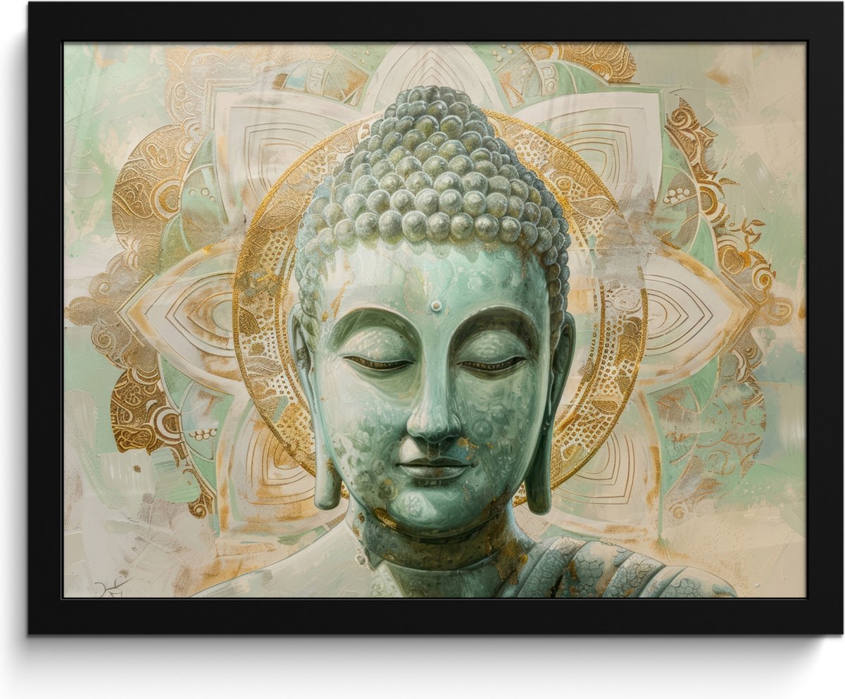 FrameYourWall Poster in lijst - Fotolijst 40x30 cm - Posters - Buddha - Mandala - Modern - Spiritualiteit - Posterlijst zwart - Decoratie - Wanddecoratie woonkamer - Muurdecoratie slaapkamer