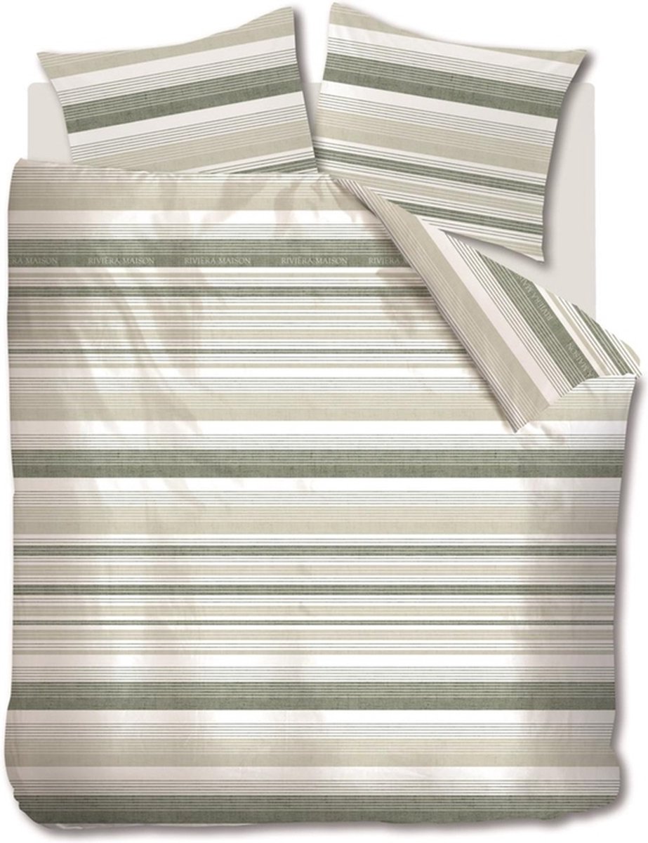 Riviera Maison Sturdy Stripe dekbedovertrek - Lits-Jumeaux XL - 260x200/220 - Grijsgroen