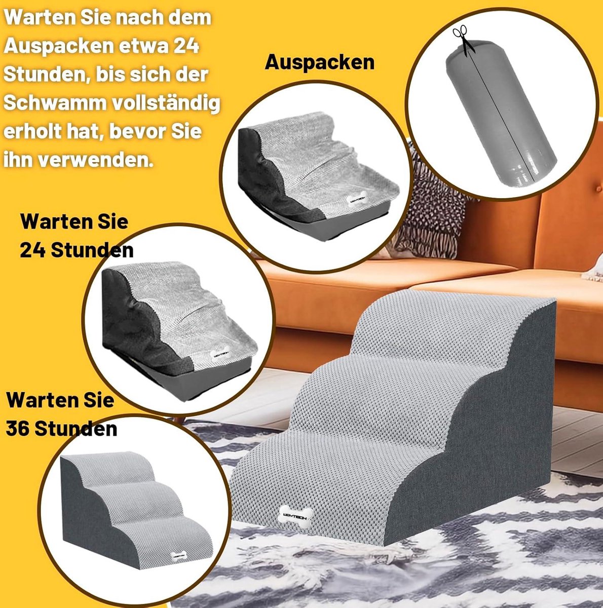 KSIIA Hondentrap, 2 treden, 30 cm hoog, huisdiertrap, hondentrap voor kleine honden, kattentrap, hondenhelling met wasbare overtrek voor bed, bank, bank en auto, 40 x 40 x 30 cm, grijs