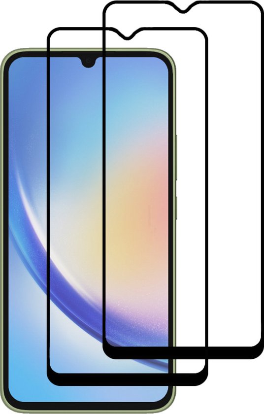 Een smartphone met groene rand en twee gehard glazen screenprotectors met zwarte randen.