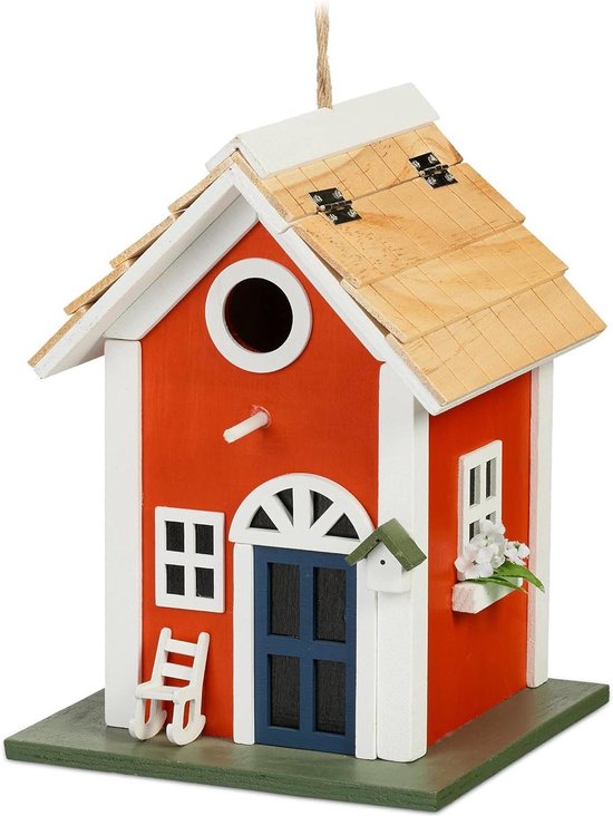 Vogelvoederhuisje, Houten Vogelhuis Aan Een Ketting, Om Op Te Hangen Voederstation Voor Het Hele Jaar Door Wilde Vogels