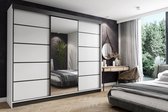Armoire - Armoire de rangement - Miroir - Garde-robes Chambre - Armoire à Vêtements - Tringle - Étagères- Armoire à portes coulissantes - Amo Wit Zwart 250 cm