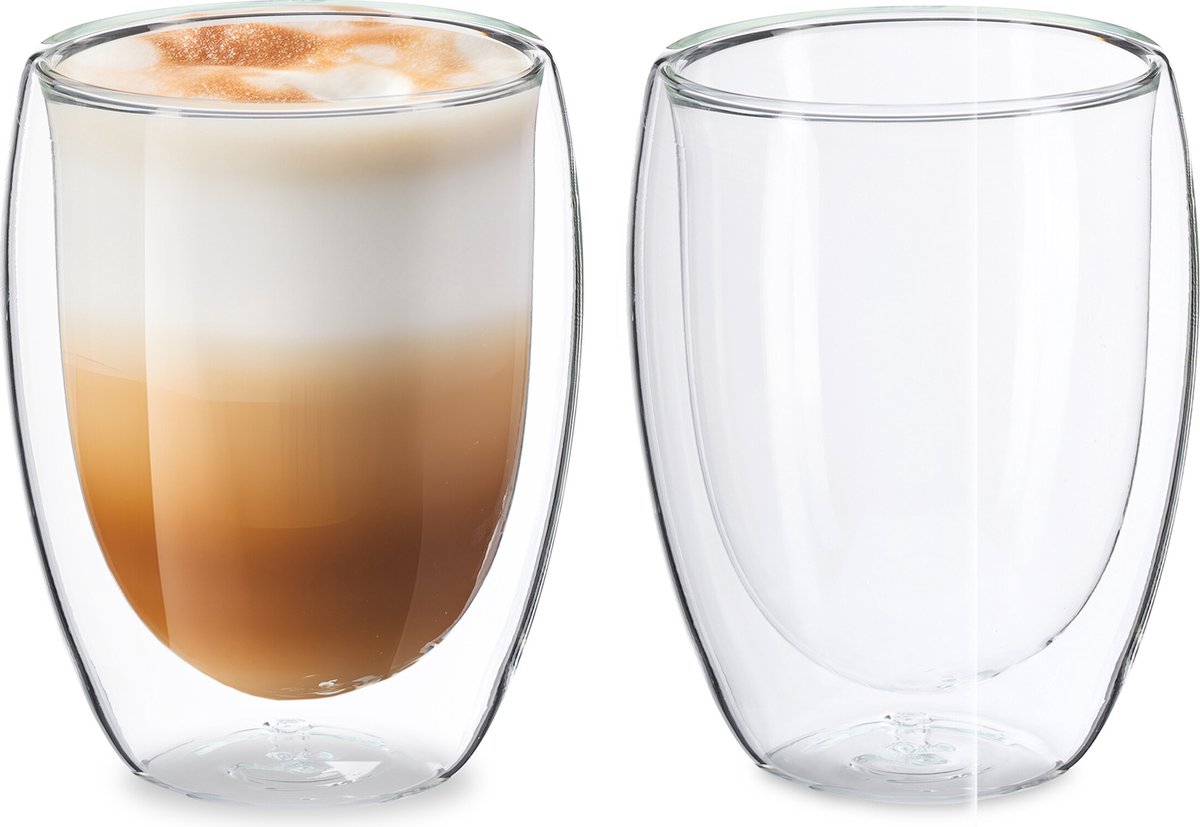 latte macchiato glazen - dubbelwandig - 350 ml - vaatwasserbestendig - glas - set van 2