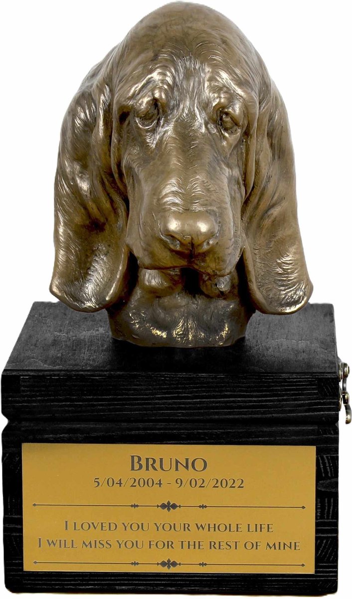 Basset Hound urn hond met gravure en sculptuur, handgemaakt kunstwerk