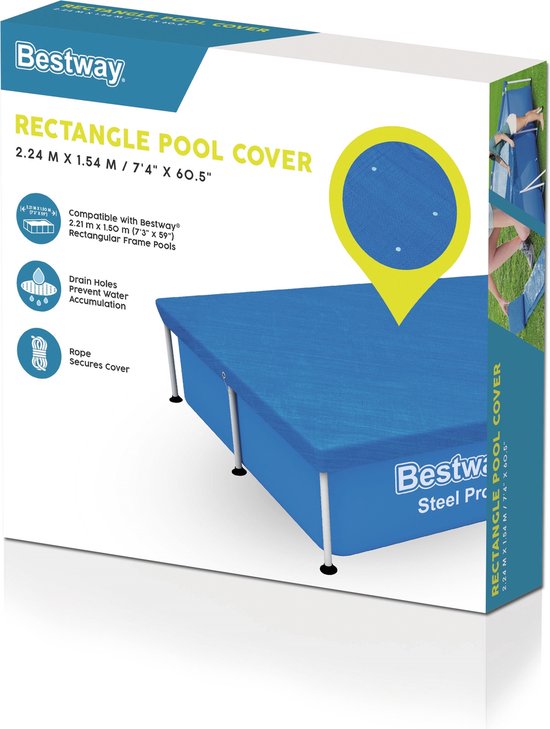 Bestway Flowclear verpakking voor rechthoekig zwembad afdekzeil 2.24m x 1.54m.
