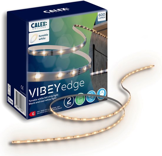 Foto: Calex vibey led strip 2 meter voor binnen warm wit licht inclusief afstandsbediening