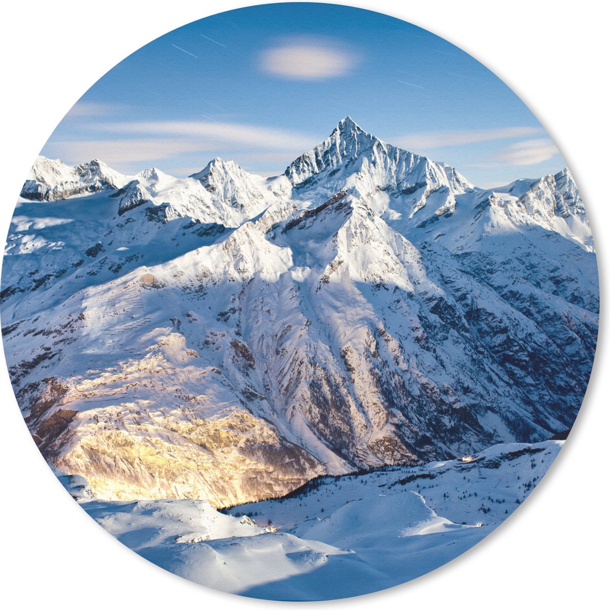 Muismat rond 30x30 cm - Mousepad Alpen - Berg - Sneeuw - Ronde muismatten
