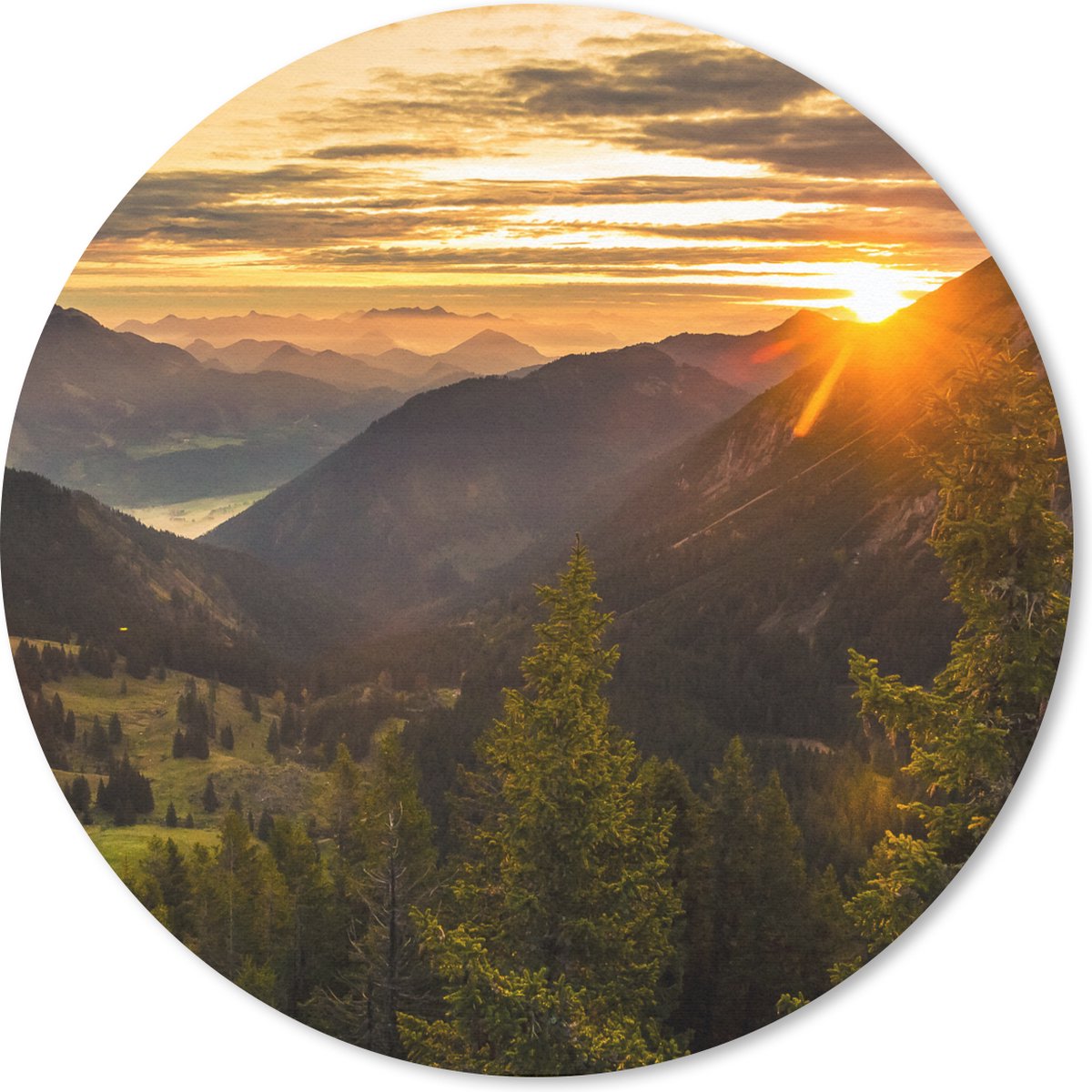 Muismat rond 20x20 cm - Mousepad Alpen - Berg - Zon - Ronde muismatten