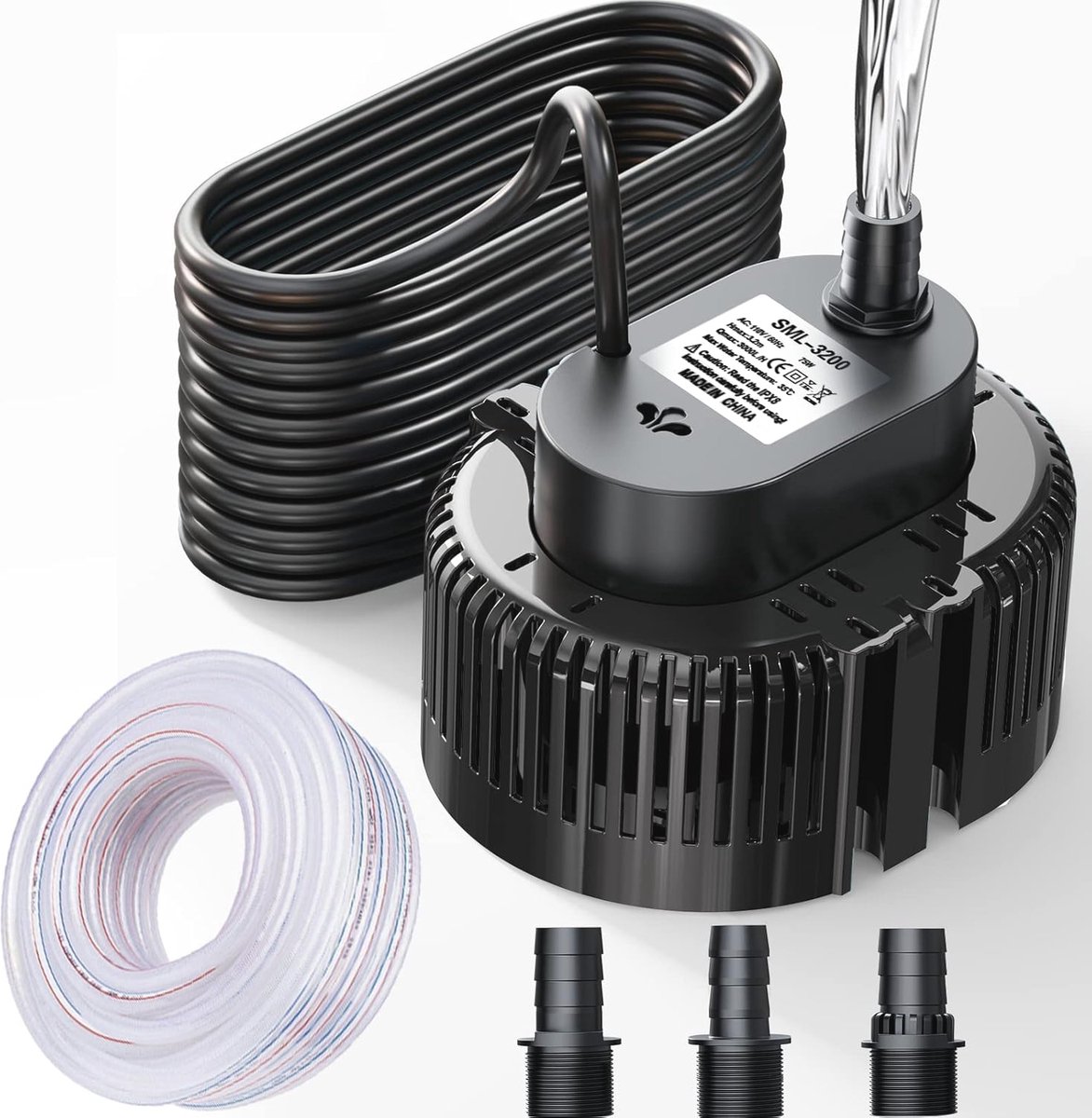 Dompelpomp voor Zwembaden en Tuinvijvers met lange Afvoerslang en Aanpasbare Adapters
