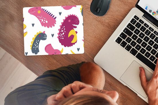 Muismat 23x19 cm - Mousepad Dino - Patronen - Kind - Roze - Meisjes - Muismatten