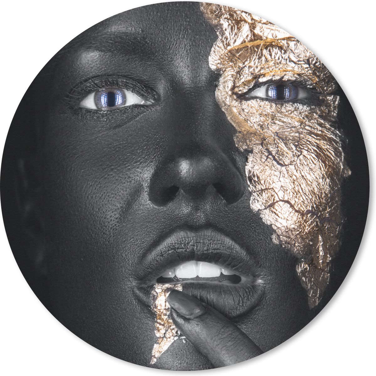 Muismat rond 50x50 cm - Mousepad Vrouw - Bladgoud - Zwart - Huid - Luxe - Ronde muismatten