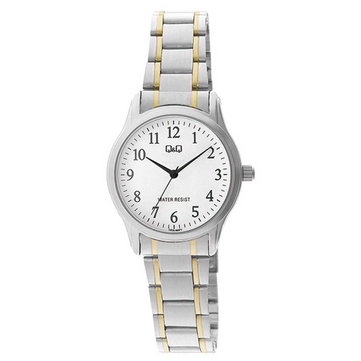 QQ C03A-005PY - Horloge - Analoog - Vrouwen - Dames - Stalen band - Rond - Metaal - Cijfers - Zilverkleurig - Goudkleurig - Wit