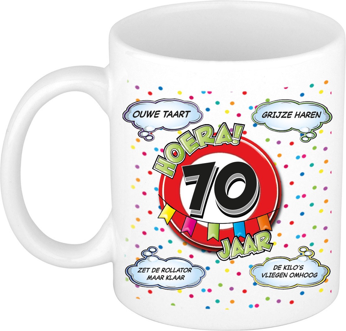Bellatio Decorations Verjaardag cadeau mok 70 jaar - wit - ouwe taart - 300 ml - keramiek