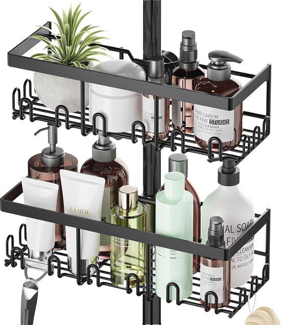 Dww-2x Zwarte Roestvrijstalen Doucheplank Zonder Boren Roestvrij Staal Telescopische Badkamerplank Douchesteun