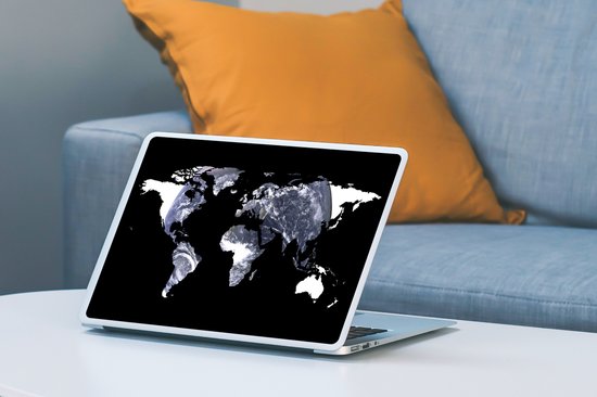 Autocollant pour ordinateur portable - 11,6 pouces - Wereldkaart - Zwart - Wit - Globe - 30x21cm - Autocollants pour ordinateur portable - Skin pour ordinateur portable - Housse