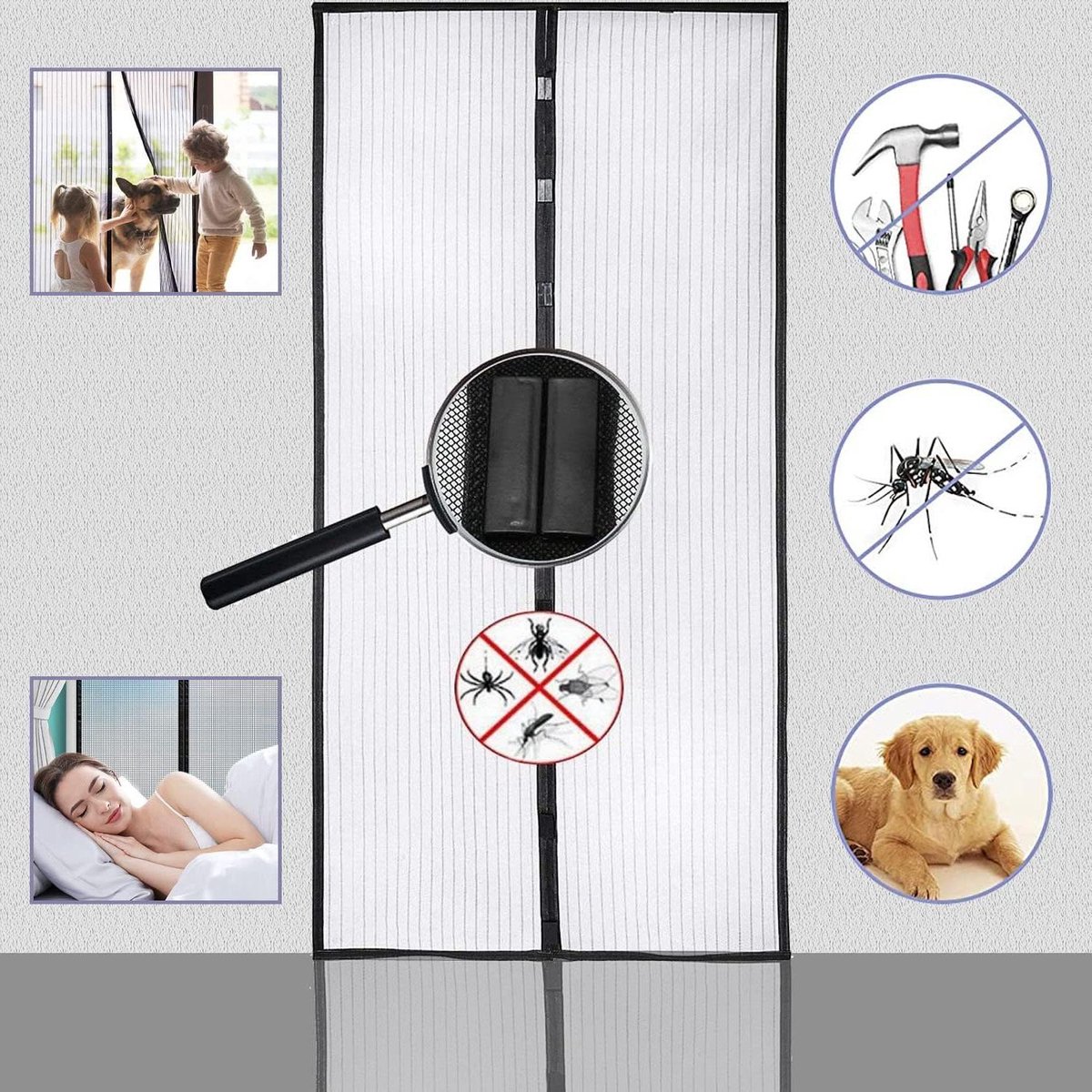 Magnetisch vliegengaas 95 x 210 cm - deur insectenbescherming - balkon kelder terras - klittenbandmontage