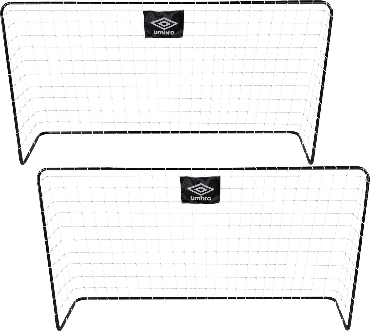 Umbro Voetbaldoel - 2x - metaal - zwart/wit - 182 x 122 x 61 cm - voetbalgoal groot - incl. 2x2 grondhaken