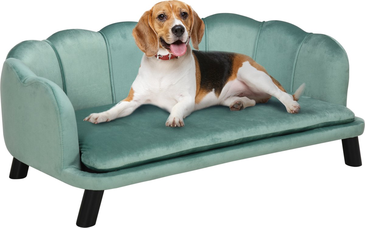 PawHut Hondenbank met rugleuning huisdierenbank hondenbed zachte bekleding kattenbank groen D04-153