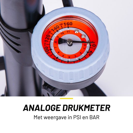 Dunlop Staande Fietspomp Pro uitvoering - Analoge Drukmeter - Dubbele Ventielkop - Zwart