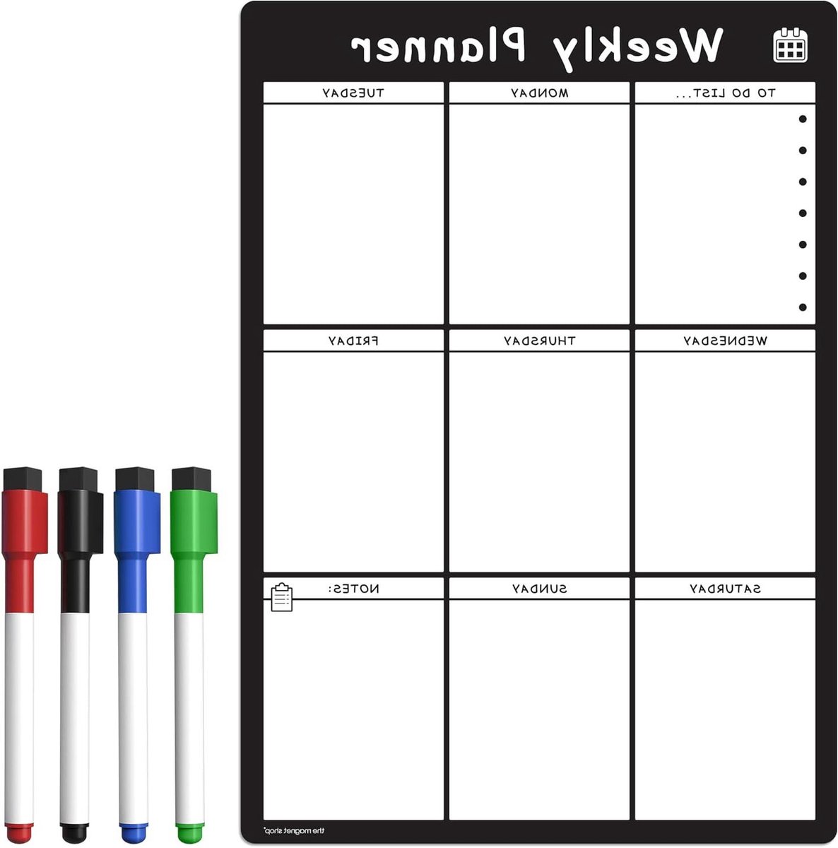 Weekplanner Magnetische weekplanner A4 droog uitwisbaar whiteboard roze - taken beheren, takenlijst, winkelen, maaltijden - 4 magnetische markers
