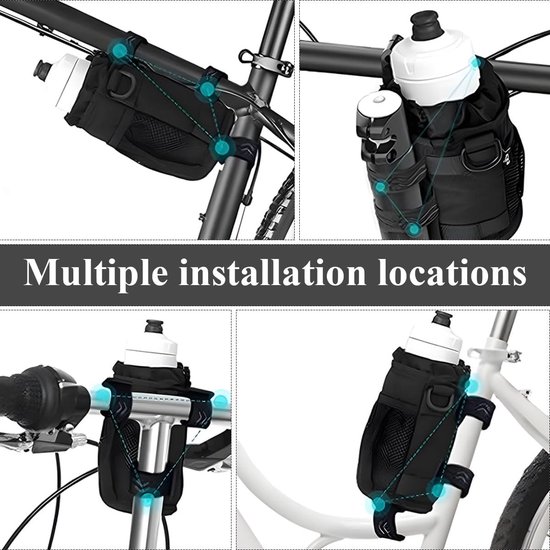 Stabiele fiets bidonhouder - flessenhouder drinkhouder met gaaszak - zonder schroeven - voor mountainbike - vouwfiets - racefiets - stadsfiets - rolstoel — afbeelding 4