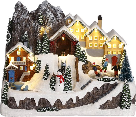 LuVille Kerstdorp Miniatuur Wintertafereel - L33 x B22 x H24 cm