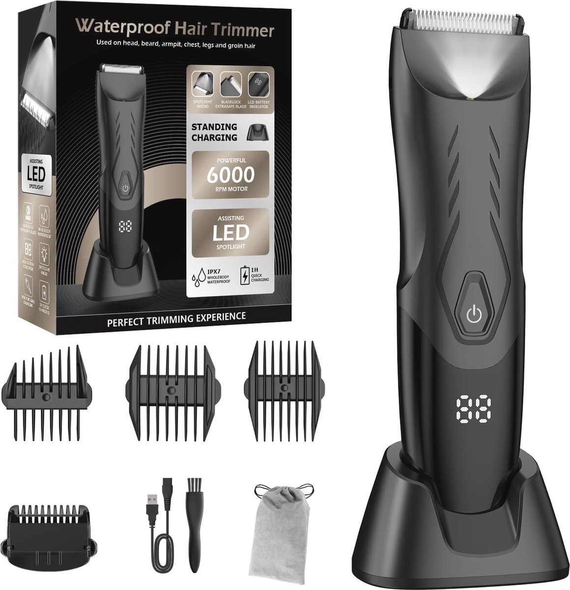 Alles-in-één intiem scheerapparaat voor mannen - Waterdichte bodygroomer met precisielampje en snel opladen