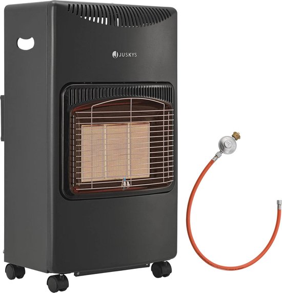 Gaskachel Provence 3,4 kW zwart mat effect houtkachel echt gegoten gasslang schroefbaar 1,5 m butaanregelaar