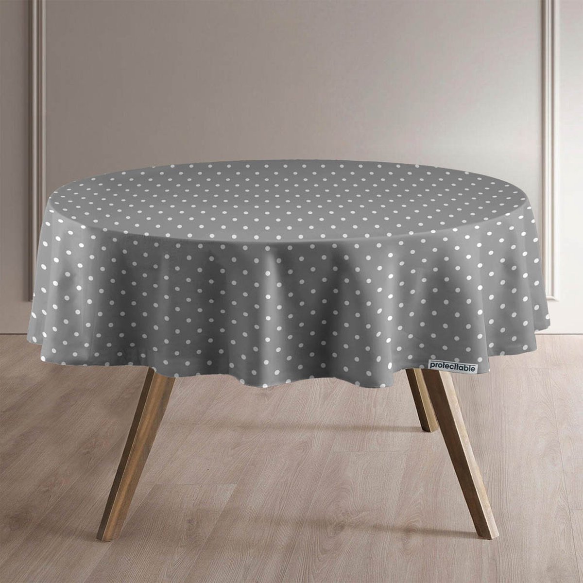 Protecttable - Rond Tafelzeil Stippen Grijs Ø138cm - Tafelkleed Afwasbaar - Kunststof